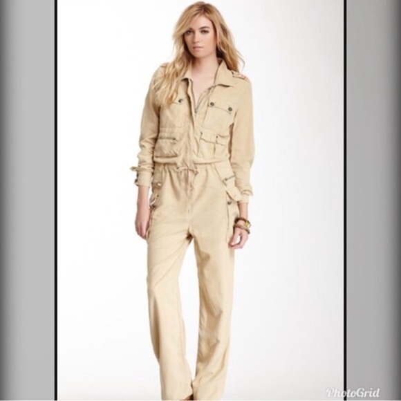 New Da-Nang Jumpsuit Medium Womens Coverall One Piece Canvas Cargo Ankle Zip Tan - Picture 1 of 6